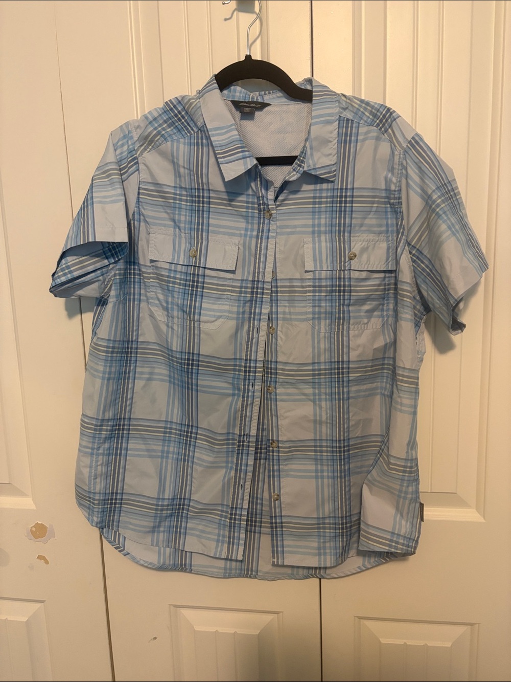 Eddie Bauer Light Blue Plaid Short-Sleeve Button-Down Shirt